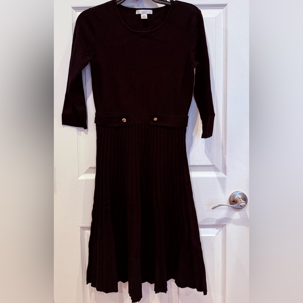 London Times Black Sweater Dress with Hold Buttons